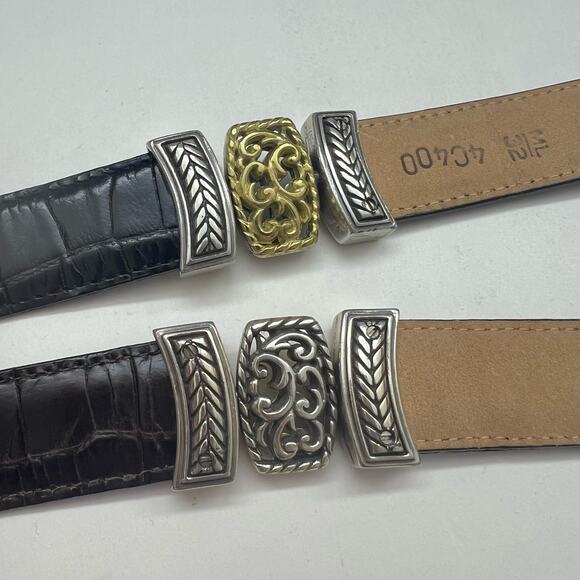 Brighton Marcus Reversible Leather Belt Brown Black Two Tone Gold Silver M/L - Picture 7 of 11
